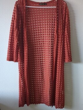 ANA & ROSE Orange Open Crochet Duster